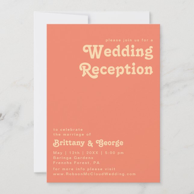 Convite Retro Moderno | Recepção de Casamento Coral (Frente)