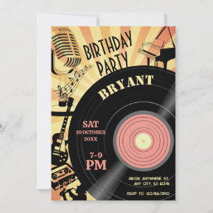 Convite Retro Music Birthday vintage