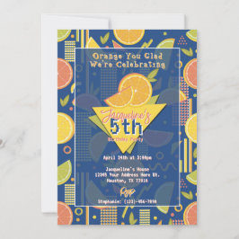 Convite Retro Navy Blue Summer Citrus Fruit Birthday