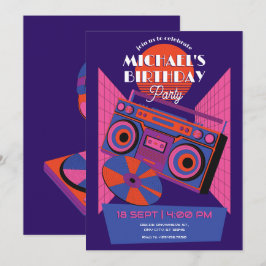 Convite Retro neon Music Eletro aniversário