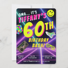 Convite Retro Neon Personalizado Aniversário Marcante 80s 