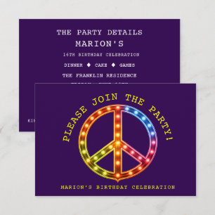 Convite Retro Neon Rosa e Amarelo Roxo Escuro Boho Qualque