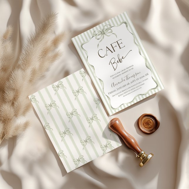 Convite Retro Neutral Bow Cafe Bebe Coffee Baby Shower (Criador carregado)