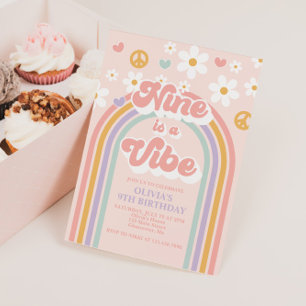 Convite Retro Nine é um Vibe Aniversário de 9 anos em Arco