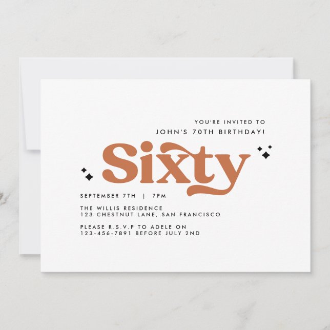 Convite Retro no mínimo branco moderno 60º aniversário (Frente)