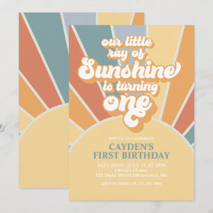 Convite Retro Nosso Pequeno Menino Sol Primeiro Aniversári