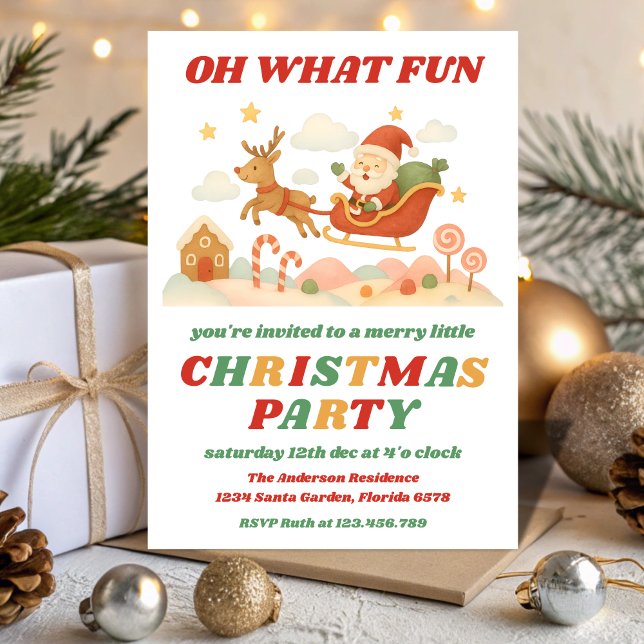 Convite Retro Oh What Fun Editable Christmas Party (Criador carregado)