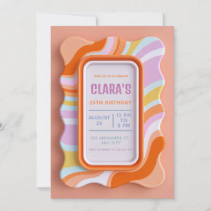 Convite Retro Ondulado Pastel Moldura Gummy 3D Aniversário