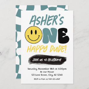 Convite Retro One Happy Duo Happy Face Primeiro Aniversári