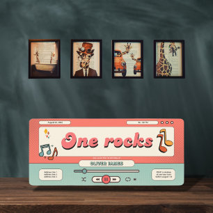 Convite Retro one rocks, reprodutor de música 1º aniversár