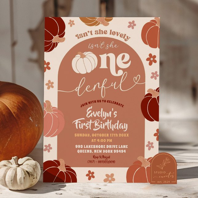 Convite Retro Onederful Arco Abóbora 1º Aniversário (Criador carregado)