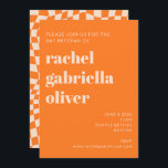 Convite Retro Orange Abstrato Checkerboard Bat Mitzvah<br><div class="desc">Concurso Mitzvah para Desktop com RSVP do Bar Laranja Retroativo incluído</div>