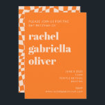 Convite Retro Orange Abstrato Checkerboard Bat Mitzvah<br><div class="desc">Concurso Mitzvah para Desktop com RSVP do Bar Laranja Retroativo incluído</div>