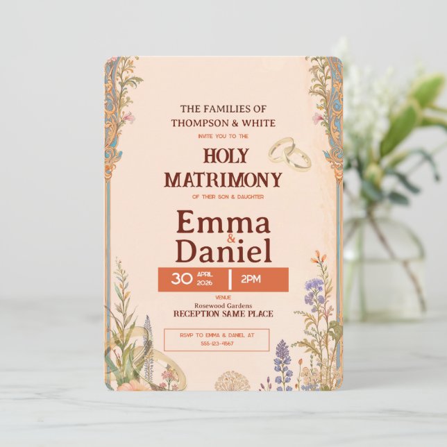 Convite Retro Orange Chic Wedding Invitation (Em pé/Frente)