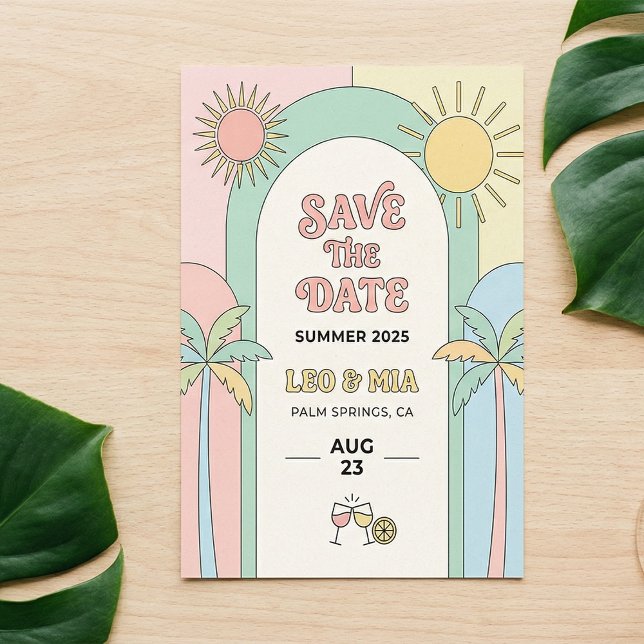Convite Retro Palm Springs Salve o Dia | Groovy  (Criador carregado)