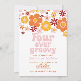 Convite Retro Para Sempre Groovy Floral 4º Aniversário