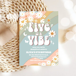 Convite Retro Pastel 5th Birthday Invitation