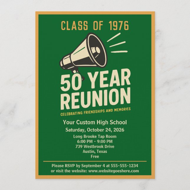 Convite Retro Pep Rally Style 50 Year Class Reunion (Frente)