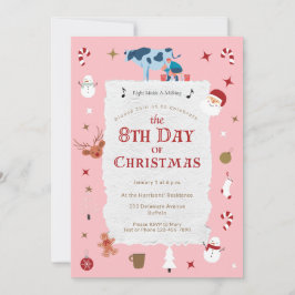 Convite Retro Pink 8th Day Christmas Mid-Century Holiday