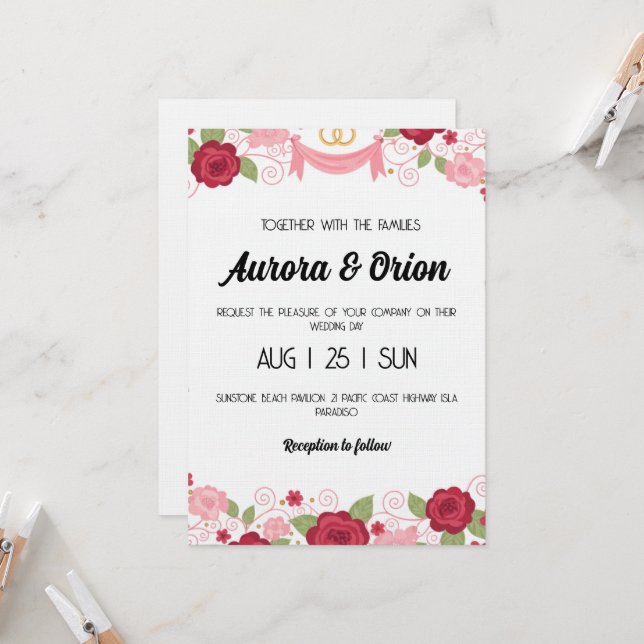 Convite retro pink and red wedding invitation (Frente/Verso In Situ)