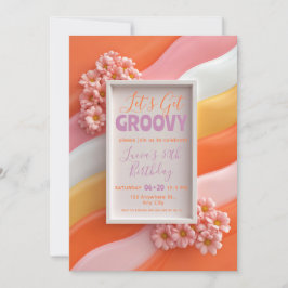 Convite Retro Pink Daisy and Orange Gummy Waves Birthday