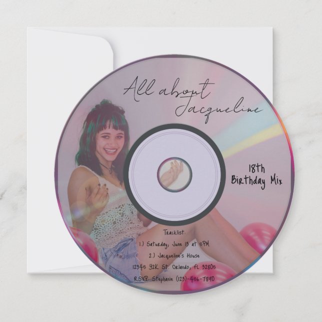 Convite Retro Pink Girl's Music CD Birthday (Frente)