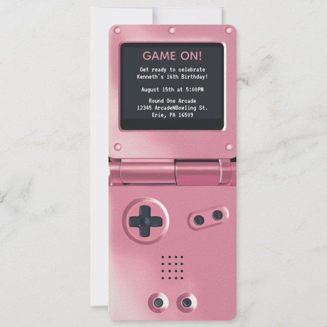 Convite Retro Pink Handheld Gaming Birthday Invitation (Frente)