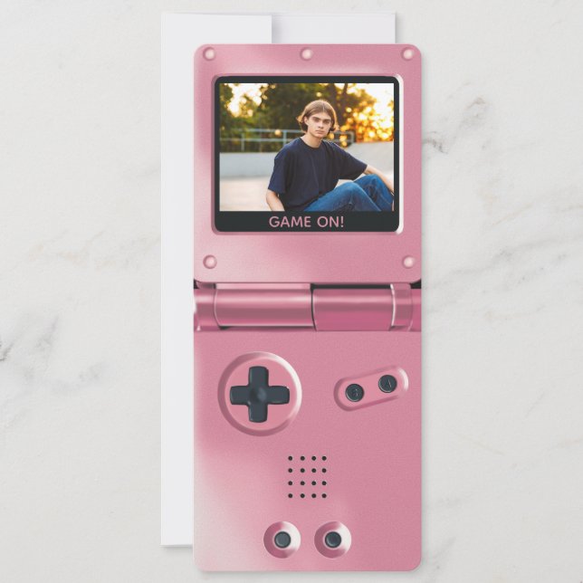 Convite Retro Pink Handheld Gaming II Birthday Invitation (Frente)