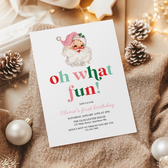 Convite Retro Pink Santa que diversão de aniversário (Criador carregado)