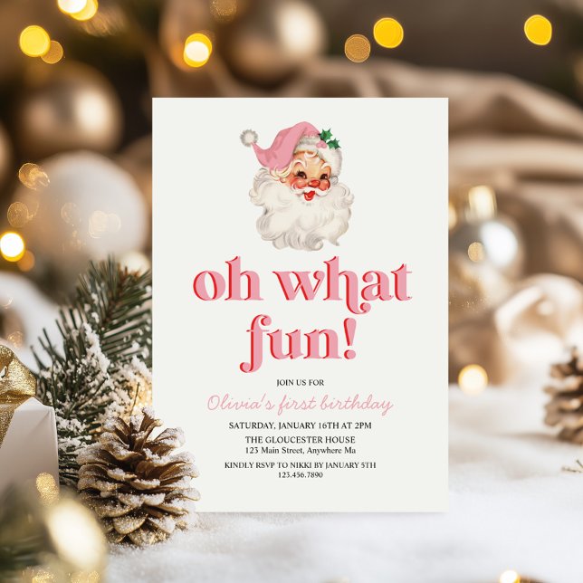 Convite Retro Pink Santa que diversão de aniversário (Criador carregado)