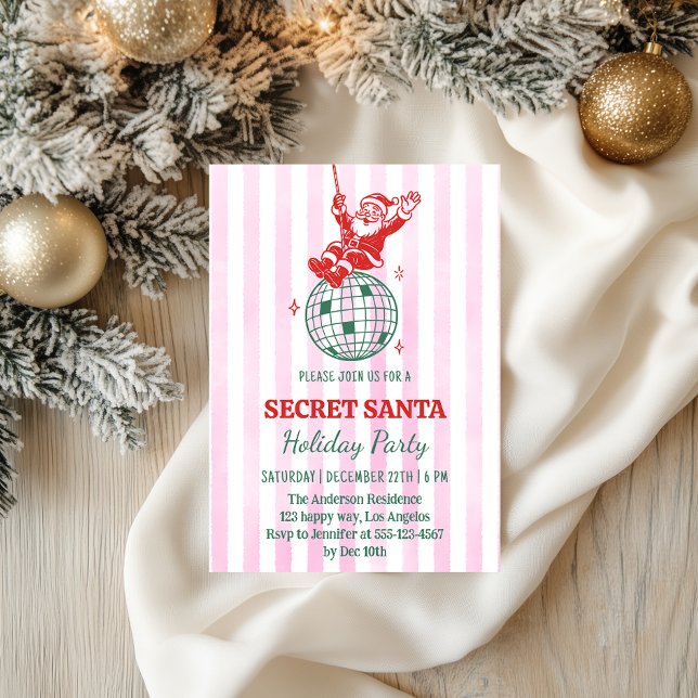 Convite Retro Pink Secret Santa Disco Holiday Party        (Criador carregado)