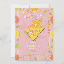 Convite Retro Pink Summer Citrus Fruit Birthday