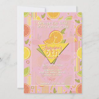 Convite Retro Pink Summer Citrus Fruit Birthday
