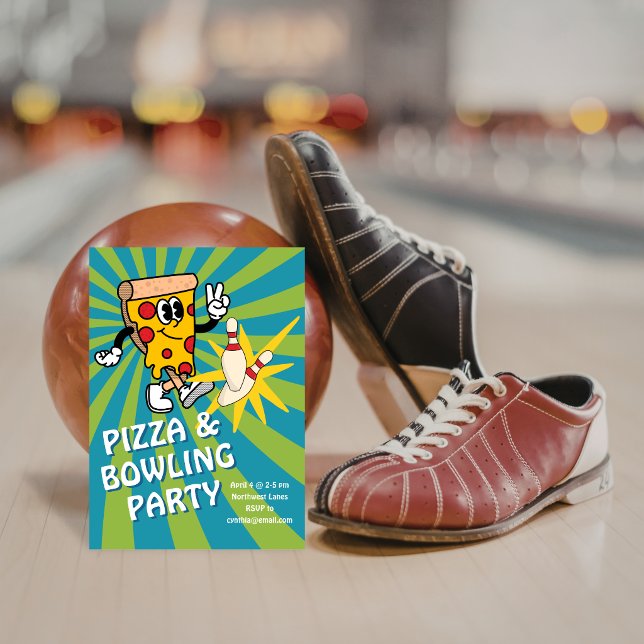 Convite Retro Pizza and Bowling Birthday Invitation (Criador carregado)
