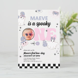 Convite Retro Purple Halloween Spooky Um primeiro aniversa