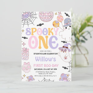 Convite Retro Purple Halloween Spooky Um primeiro aniversa