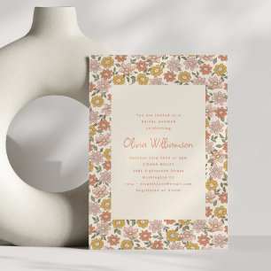 Convite Retro Queda Floral Blush Rust Chá de panela Terres