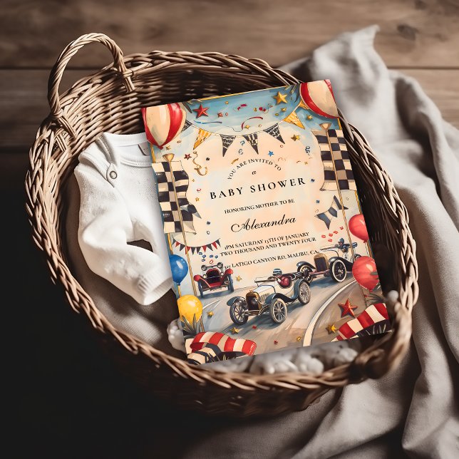 Convite Retro Race Car Baby Shower (Criador carregado)