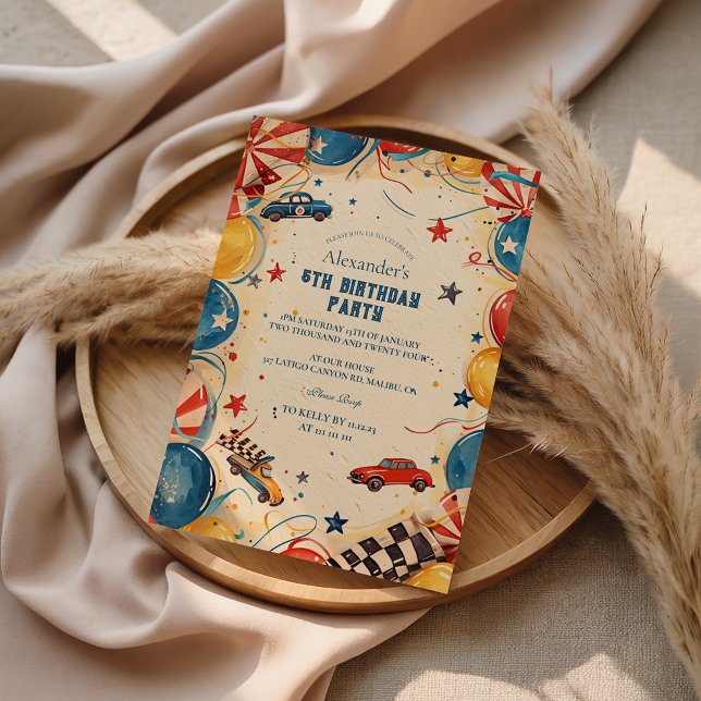 Convite Retro Race Car Birthday Party (Criador carregado)