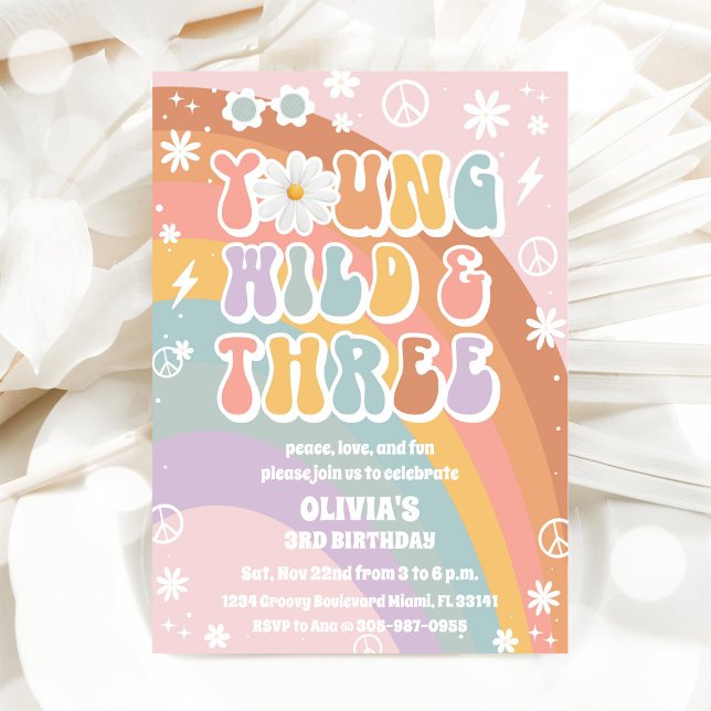 Convite Retro Rainbow 3rd Birthday Invitation (Criador carregado)
