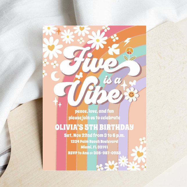 Convite Retro Rainbow 5th Birthday Invitation (Criador carregado)