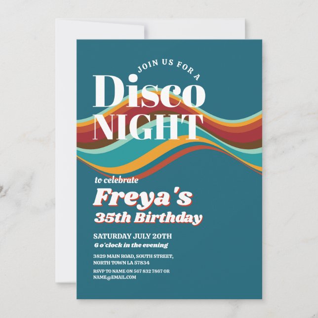 Convite Retro Rainbow Birthday 60s 70s e 80s Partido Vinta (Frente)