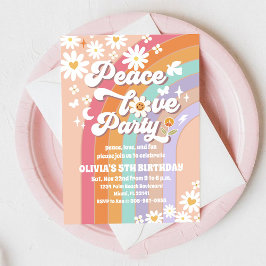 Convite Retro Rainbow Daisy Birthday Invitation