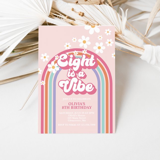 Convite Retro Rainbow Eight é uma Vibração de 8º Aniversár (Criador carregado)