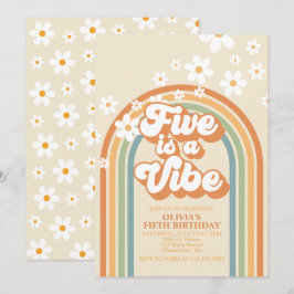 Convite Retro Rainbow FIVE é um Vibes Groovy 5º Aniversári