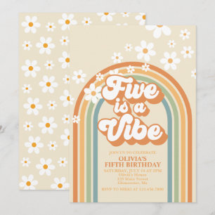 Convite Retro Rainbow FIVE é um Vibes Groovy 5º Aniversári