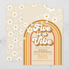 Convite Retro Rainbow FIVE é uma Vibração Groovy 5º Aniver
