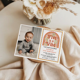 Convite Retro Rainbow FIVE is a Vibe Groovy 5th Birthday