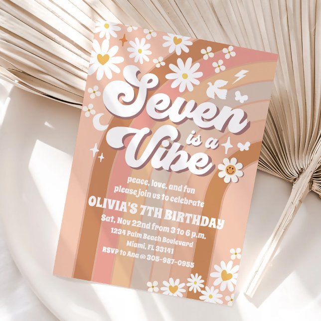 Convite Retro Rainbow Groovy Birthday Invitation (Criador carregado)