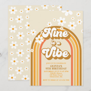 Convite Retro Rainbow Nine é uma Vibe Groovy 9º Aniversári